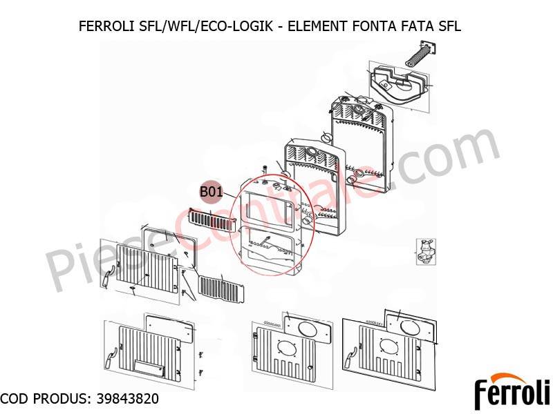Poza  Element fonta fata centrale pe lemne Ferroli SFL, WFL, ECO LOGIC